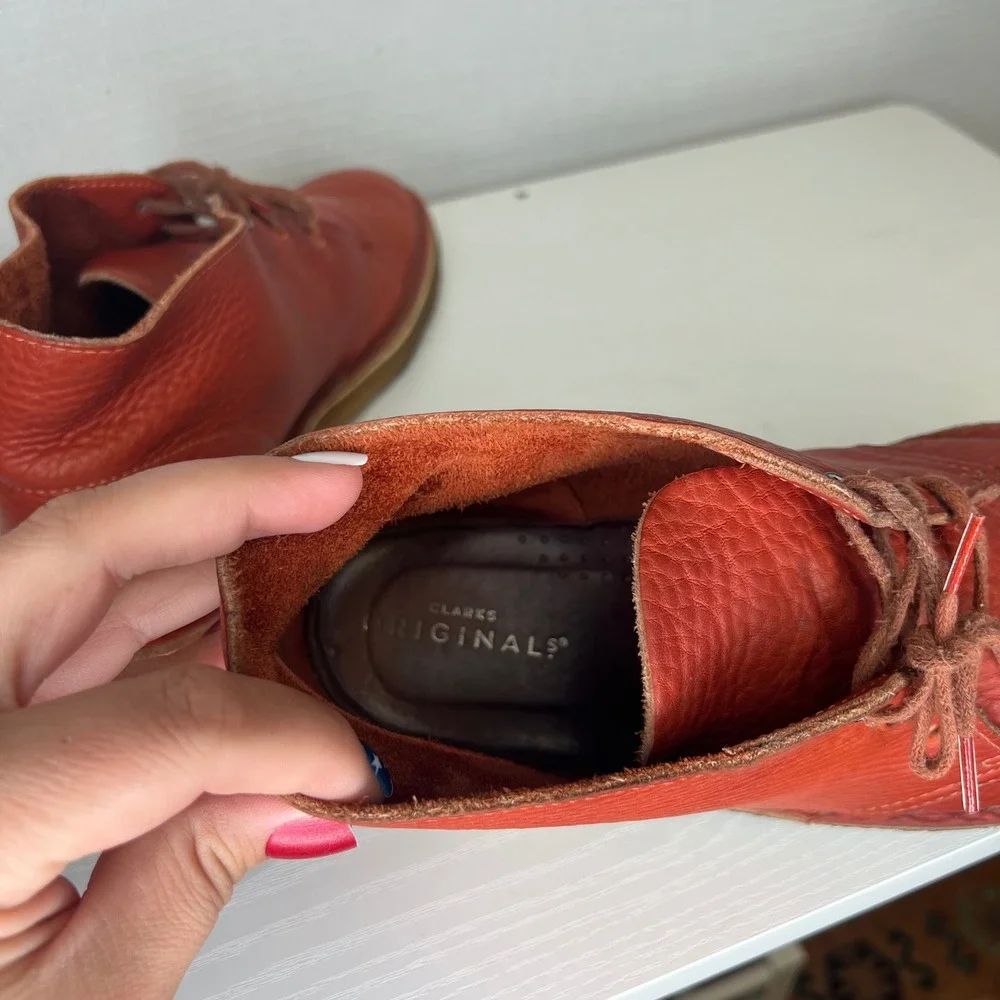 Clarks Originals Mens Desert Boot Burnt Orange Pebbled Leather Chukka Size 9 M